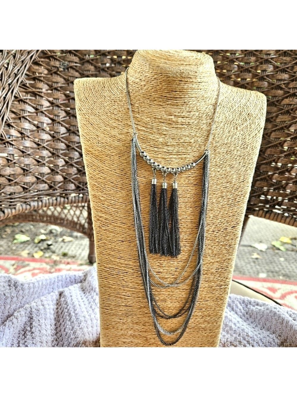 Vintage Silver-tone Chain Tassel Necklace